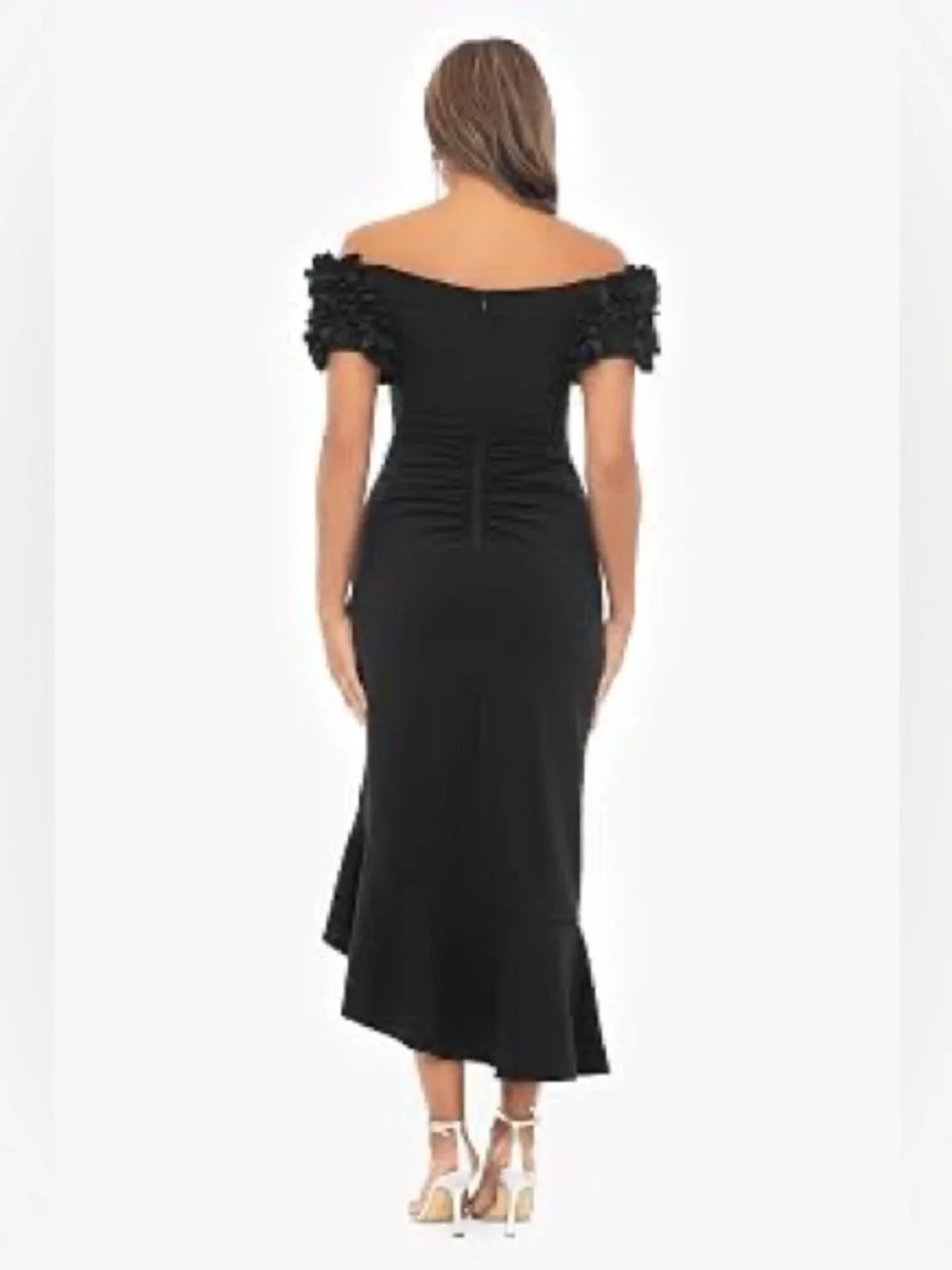 Xscape Womens Off The Shoulder Ruffle Sleeve Midi Dress